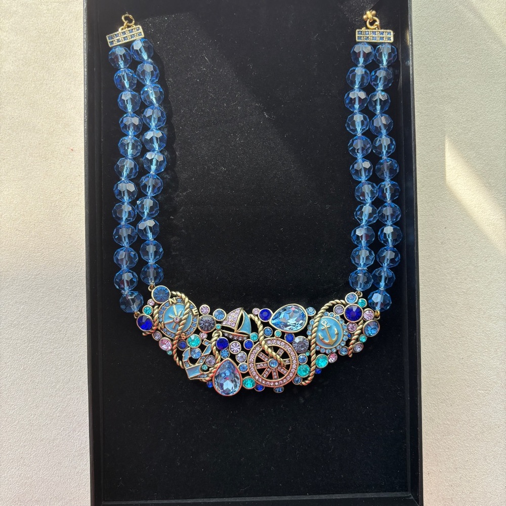 Heidi Daus Nautical style Blue Multi-Stone Bib Necklace - Picture 4 of 5
